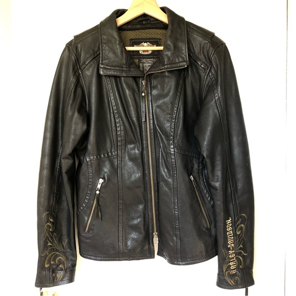 Women’s Harley Davison Gunuine Leather Motorcycle Jacket Size Large Embroidered - Picture 4 of 10